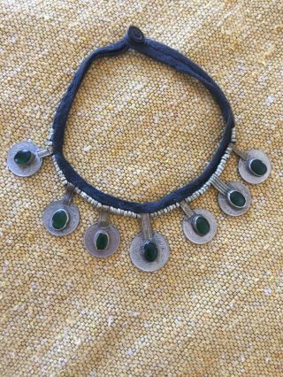 Antique Coin Boho Afghan Metal Necklace Green Ethnic Kochi Tribal