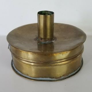 Antique Primitive Brass Candle Holder And Match Kindling Box Safe