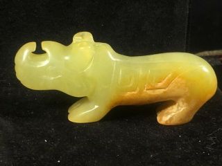 Chinese Old Natural Jade Hand - Carved Jade Rhinoceros Amulet Pendant Xo322
