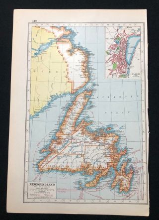 Vintage Map 1920,  Newfoundland / Inset Of St.  Johns - Harmsworth 