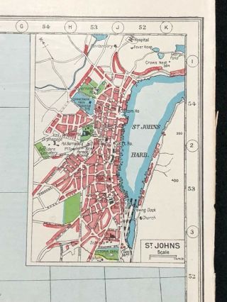 Vintage Map 1920,  Newfoundland / Inset of St.  Johns - Harmsworth ' s Atlas A3BK3 3