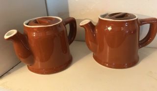 Hall Brown Individual 2 Teapots Restaurant Ware Vintage 3.  5 " Tall