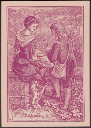 Playing Cards 1 Single Card Old Antique Square Corner Young Girl Boy,  Puppy Dog