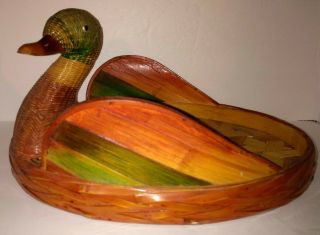 Vintage Wicker Duck Tray Decor Rare Style Basket Color Detailed Unique Bird Item