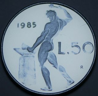 Italy 50 Lire,  1985 Proof Rare 20,  000 Minted Vulcan Hammering On A Anvil Sh