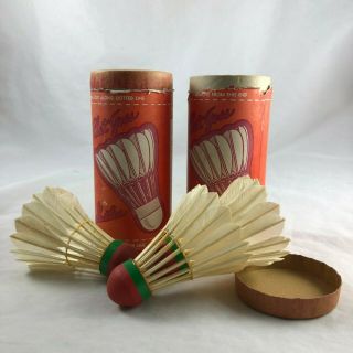 6 Antique Real Feather Badminton Shuttlecocks Chet Goss,  In Boxes,  Challenger