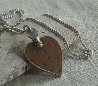 Rare Vintage Thomas Mann Copper Sterling Silver Finial Heart Pendant Necklace
