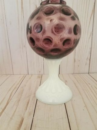 Fenton Ivy Ball Vase Amethyst Glass Coin Dot With Milk Glass Base Vintage Rare