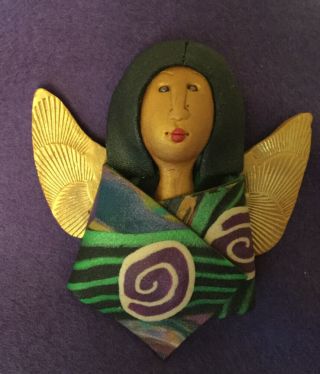 Unique Rare Susan Hyde 1997 Angel Polymer Clay Pin Brooch Art Artist Signed