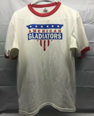 Vintage American Gladiators Shirt Mens Large Red Collar And Sleeves Rare