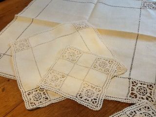 Set Of 13 Antique Cream Linen And Lace Table Mats Doilies Drink Coasters