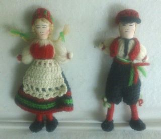 Vintage German / Dutch Boy And Girl Crocheted Yarn Dolls – 6” Tall