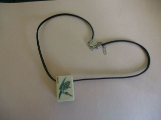 Antique Recycled Bone & Bamboo Mahjong Tile On Leather Necklace Post No 3