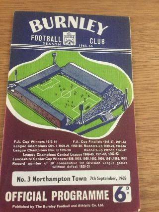 Very Rare Programme Burnley V Northampton Town 7 - 9 - 1965