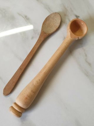 Vintage 2 X Wooden Spoon Spice Scoop