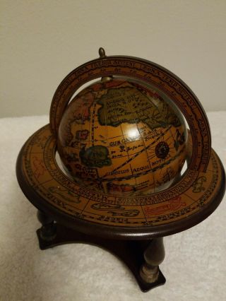 Vintage Old World Globe,  Made In Italy,  Wooden Table Top Zodiac Astrology