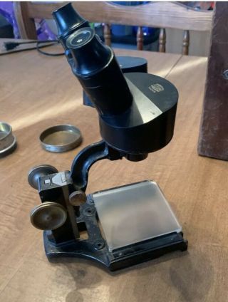 Vintage/antique Microscope In Wooden Carrying Case