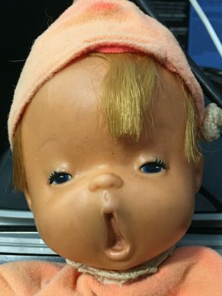 Vintage Mattel Baby Beans Doll Orange 1970 Blonde Yawn 11 " Open Mouth
