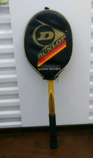 Vtg Dunlop Maxply Mcenroe Wood Tennis Racket With Cover Euc 4 3/8 Rare