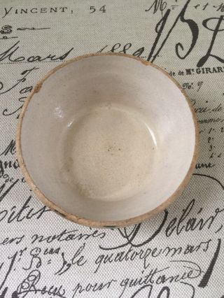 Antique Miniature Bowl 4 1/2” Across Cream Glazed Inside Molded Farmhouse Prim