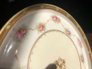 Antique Nippon Porcelain 7 " Petite Vanity Tray Tiny Tea Rose Buds W Gold Overlay