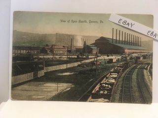 1908 Donora Pa View Of Open Hearth Steel Mill Railroad Cars Rare German Postcard