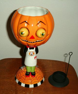 Rare Dept 56 Halloween Google Eye Pumpkin Tealight Holder Goblet Retired 61566