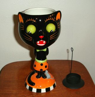 Rare Dept 56 Halloween Google Eye Blk Cat Tealight Holder Goblet Retired 61569