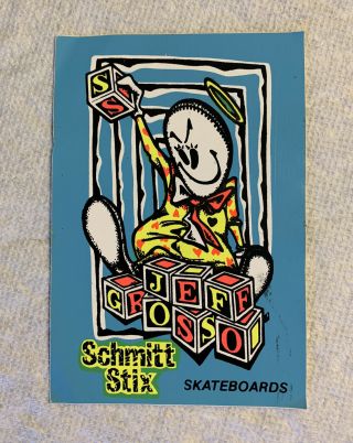 Vintage Skateboard Sticker Jeff Grosso Schmitt Stix Uncut Nos Dogtown Santa Cruz
