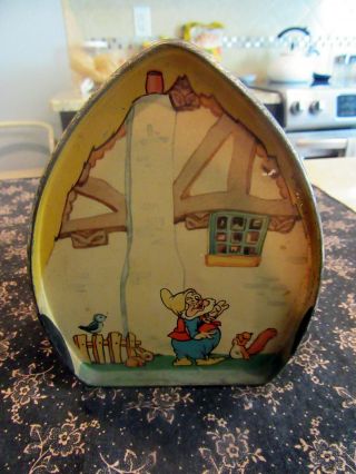 Very Rare 1930s Walt Disney Snow White Movie Metal Cottage Cookie Candy Tin 2