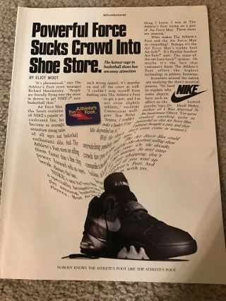 Vintage 1993 Nike Air Force Max Basketball Shoes Poster Print Ad 1990s Rare