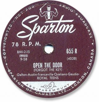 Rare 1958 Royal Teens Rock’n Roll/ Doo Wop 78 Rpm Record.  Open The Door