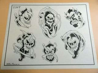 Vintage 1985 Rare Spaulding & Rogers Tattoo Flash Sheet 226t Grim Reaper Devil