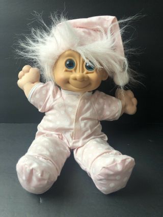Vintage Russ Troll Pajama Pink Hair 11 " Plush Doll Cloth Body Vinyl Head