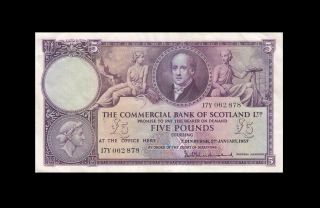 2.  1.  1957 Commercial Bank Of Scotland 5 Pounds Rare ( (aunc))