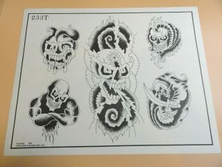 Vintage 1985 Rare Spaulding & Rogers Tattoo Flash Sheet 233t Skulls Demons