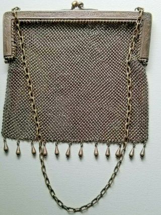 Antique German Silver Stamped Mesh Chainmail Purse G - Silver Vintage Chain Mail