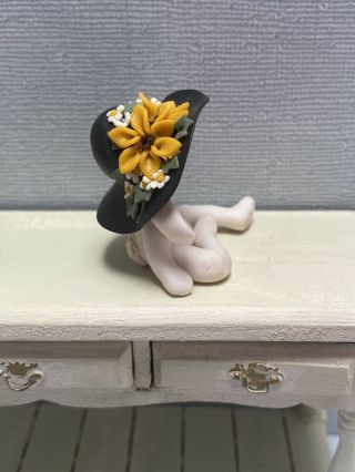 Dollhouse Miniature Vintage Artisan Rabbit With Sunflower Hat Dresser Decor