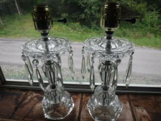 Vintage Antique Crystal Glass Lamps With Prisms Matching Set Of 2 1960s