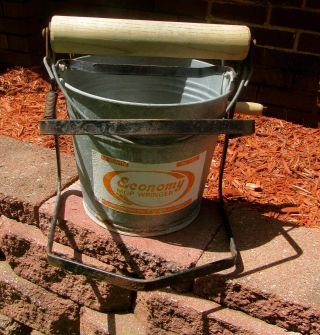 Vintage Galvanized Mop Bucket With Wooden Wringer