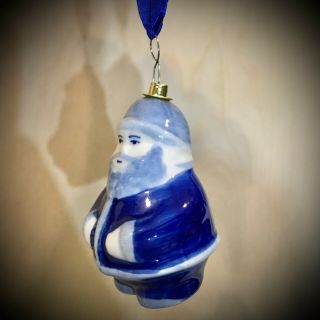 Vtg Dutch Santa Claus Christmas Tree Ornament Delft Blue Made In Holland Rare
