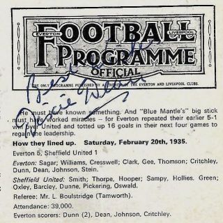 Signed Dixie Dean 1907 - 1980 Everton Programme Notts County England 1920s Rare