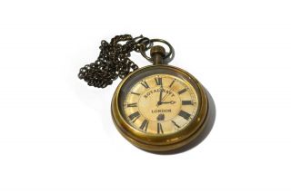 Marine Antique Brass Pocket Clock With Chain - Nautical Royal Navy London