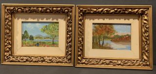 Set Of 2 Vintage Frame Landscape Paintings On Wood Artwork