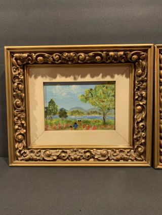 Set of 2 Vintage Frame Landscape Paintings on Wood Artwork 2