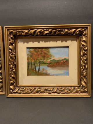 Set of 2 Vintage Frame Landscape Paintings on Wood Artwork 3