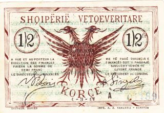 1/2 Frange Very Fine Banknote From Albania/korce Republic 1917 Pick - S141a Rare