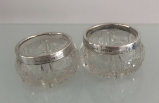 X 2 Vintage Silver & Cut Glass Salt Pots Hallmarked