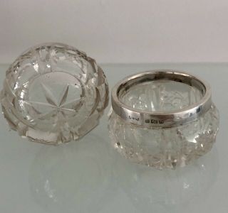 X 2 Vintage Silver & Cut Glass Salt Pots Hallmarked 2