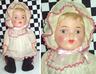 17 " Antique Composition Head On Jointed Cloth Body Girl Doll All